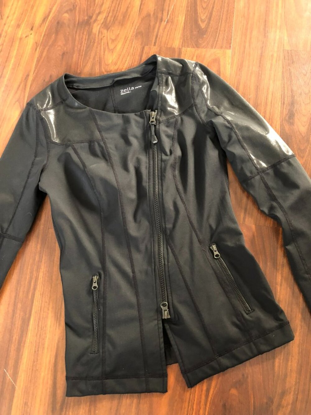 Zella size XS Black and Shiny Black Zip Up Jacket